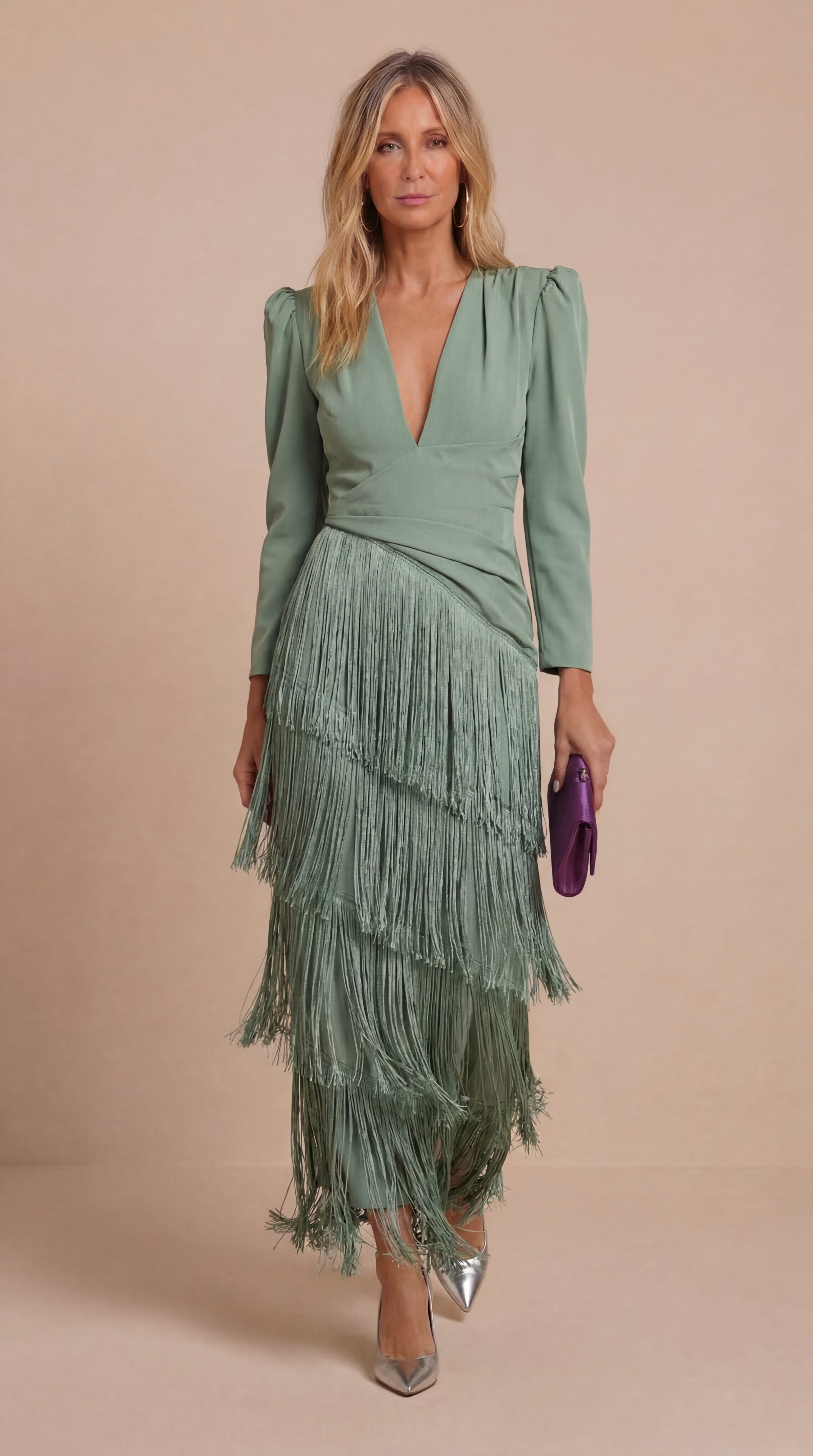 Clara | Vestido elegante con mangas de flecos