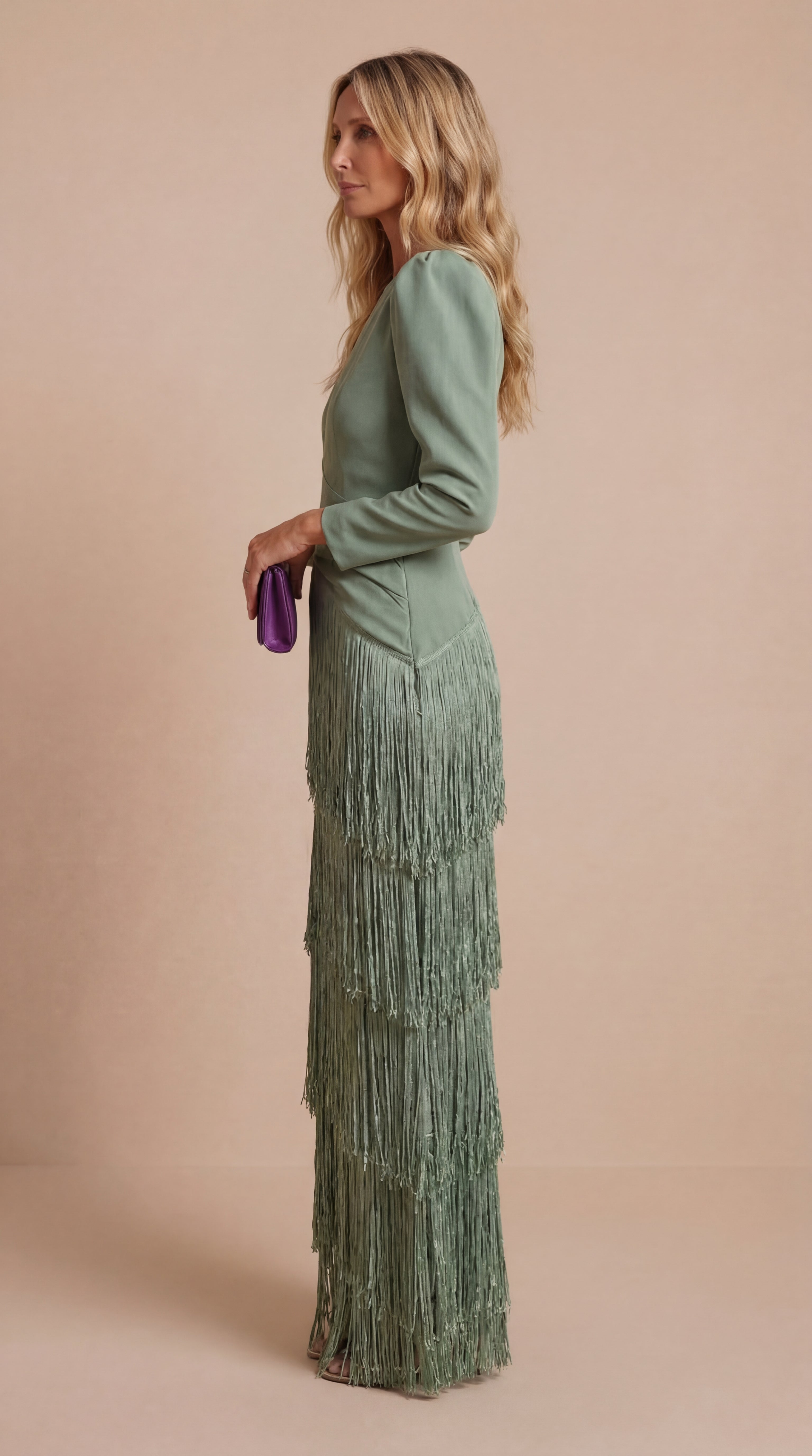 Clara | Vestido elegante con mangas de flecos