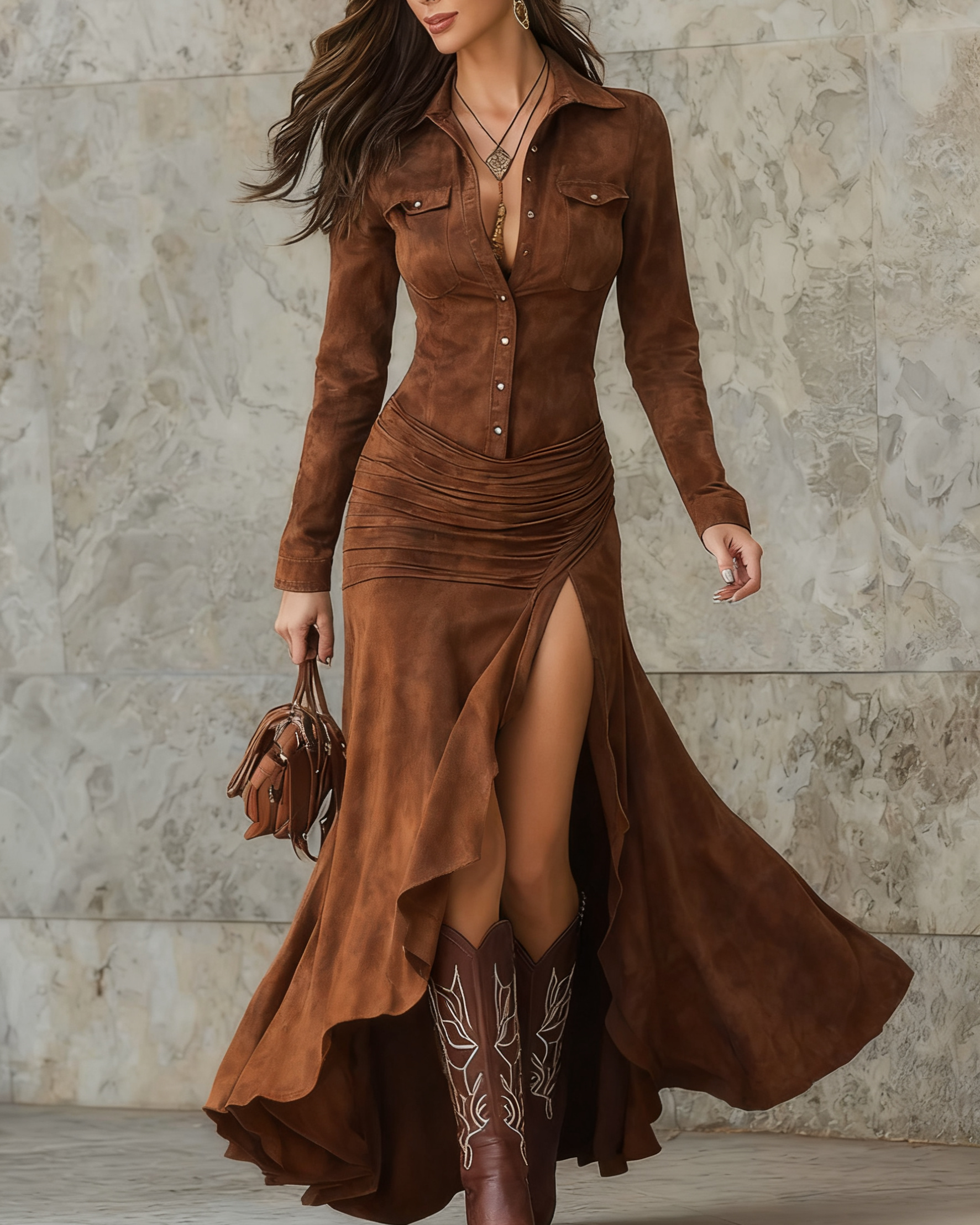 SÉRINA | Vestido Largo Elegante de Manga Larga