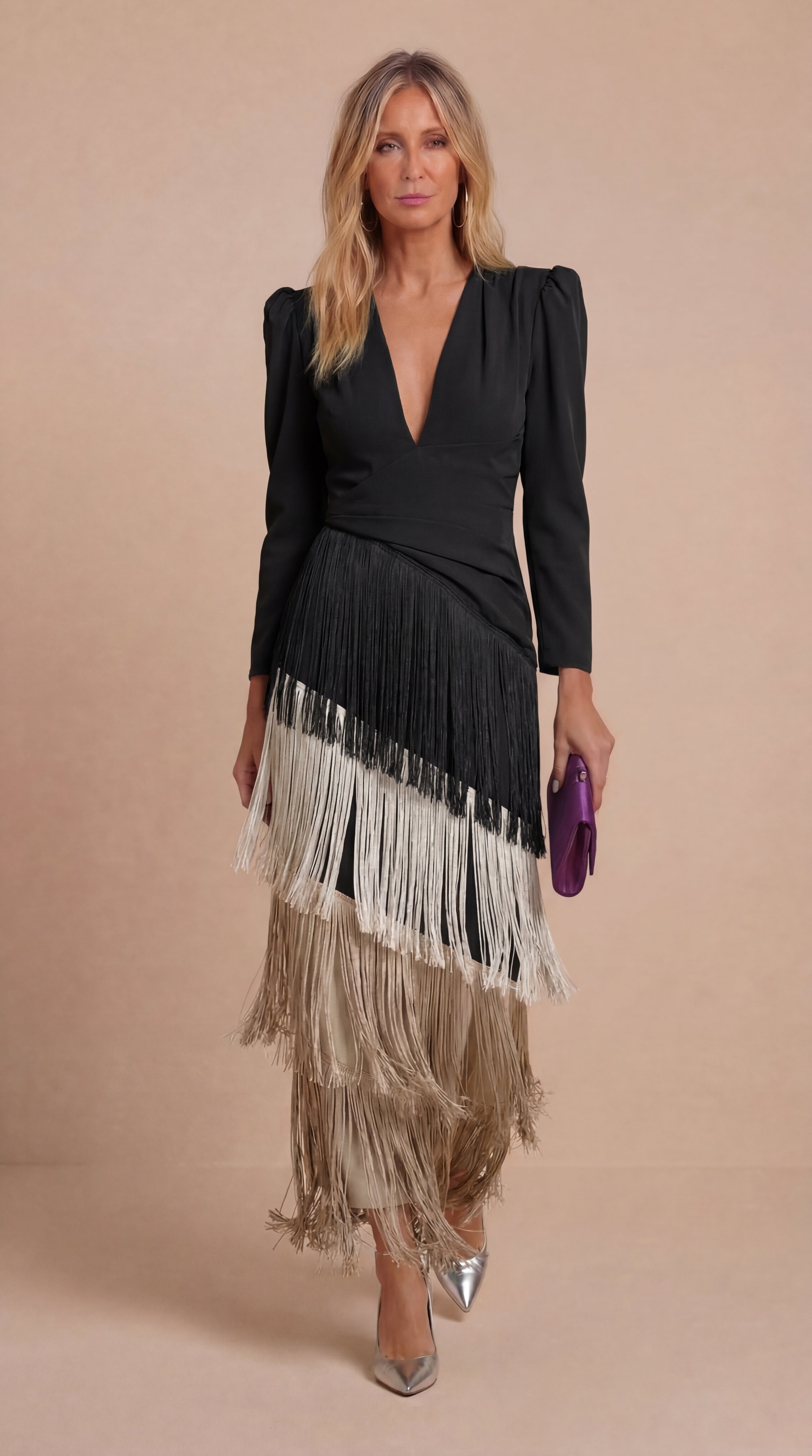 Clara | Vestido elegante con mangas de flecos