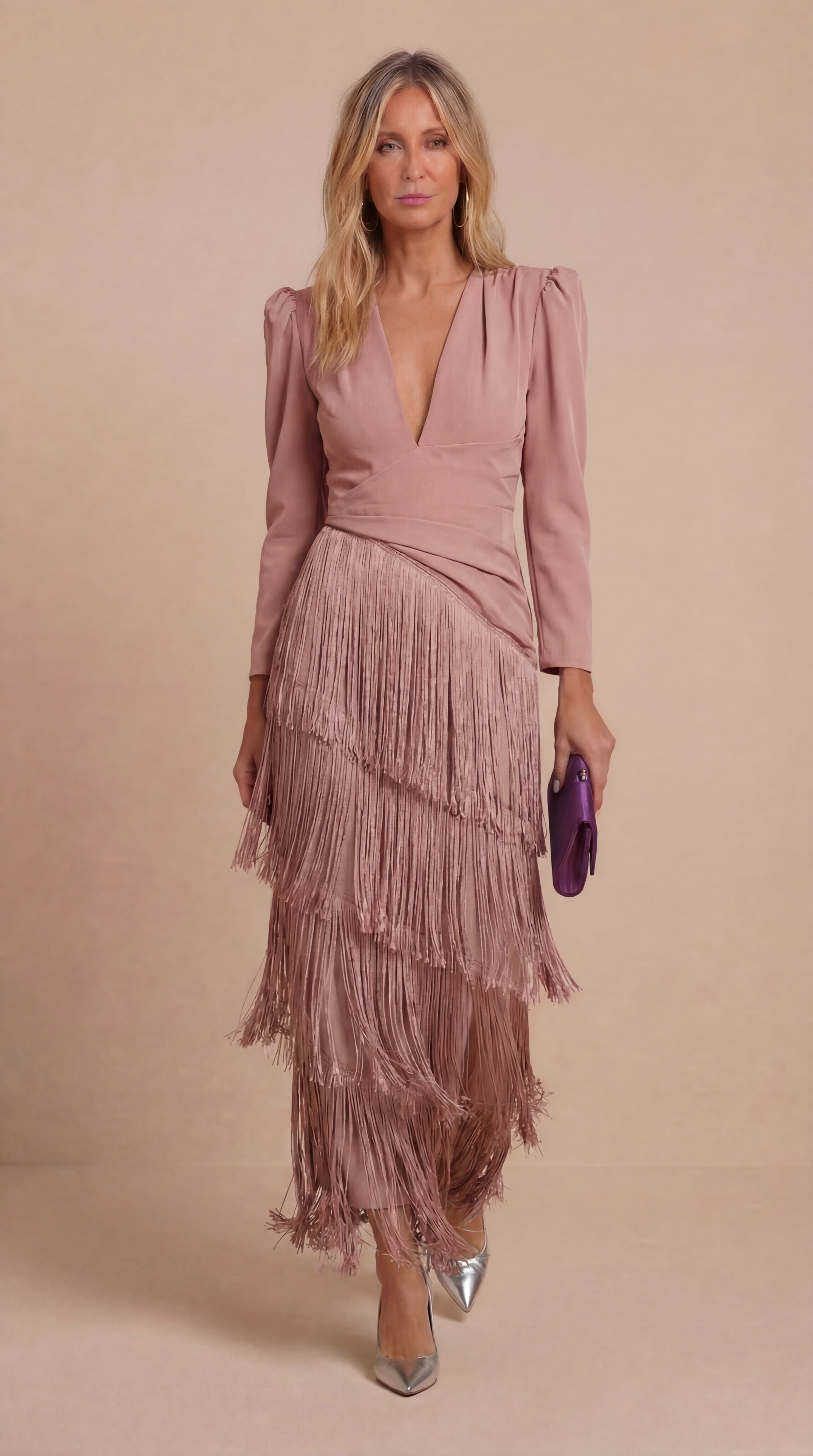 Clara | Vestido elegante con mangas de flecos