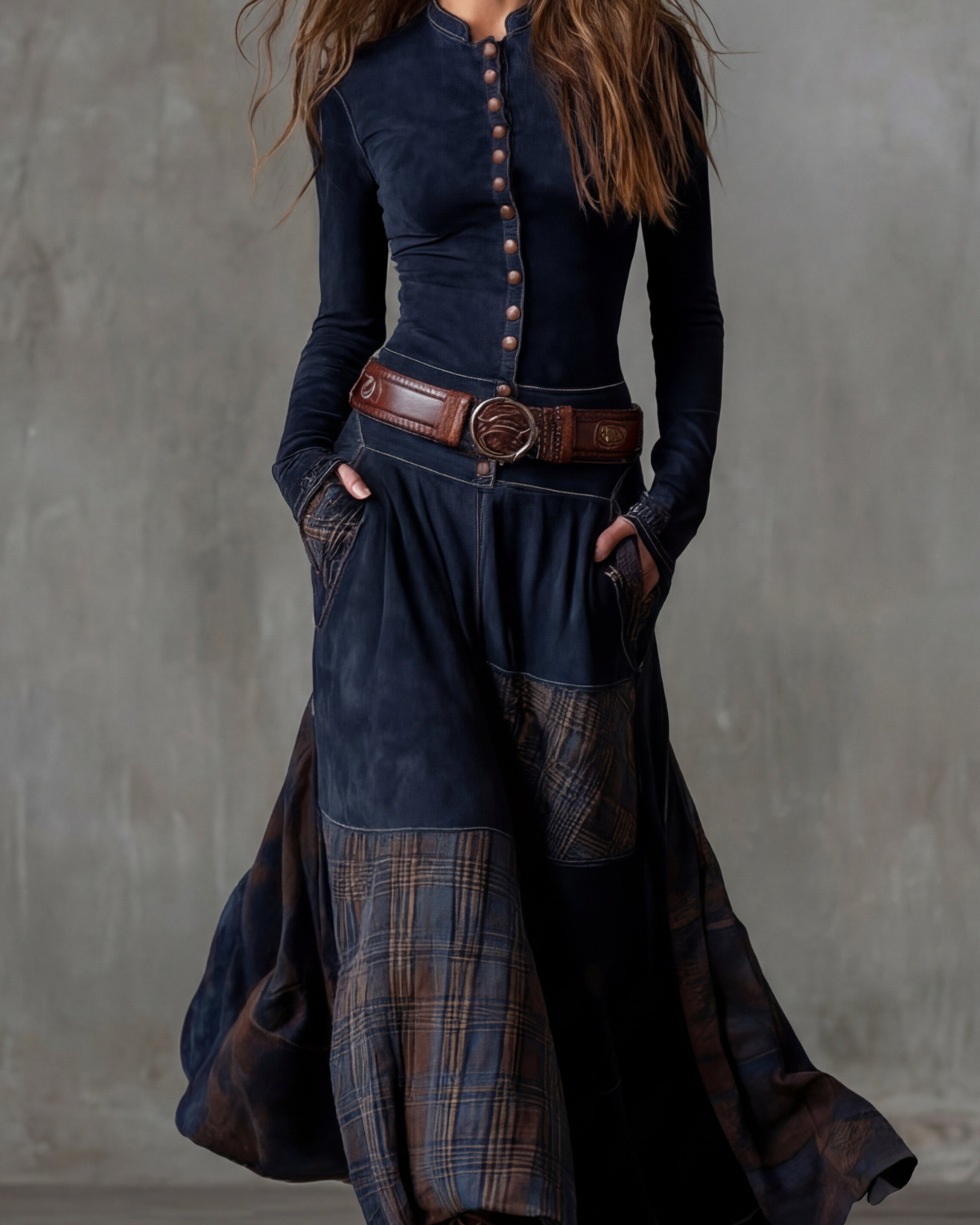 Nerina | Vestido maxi de ante con cinturón